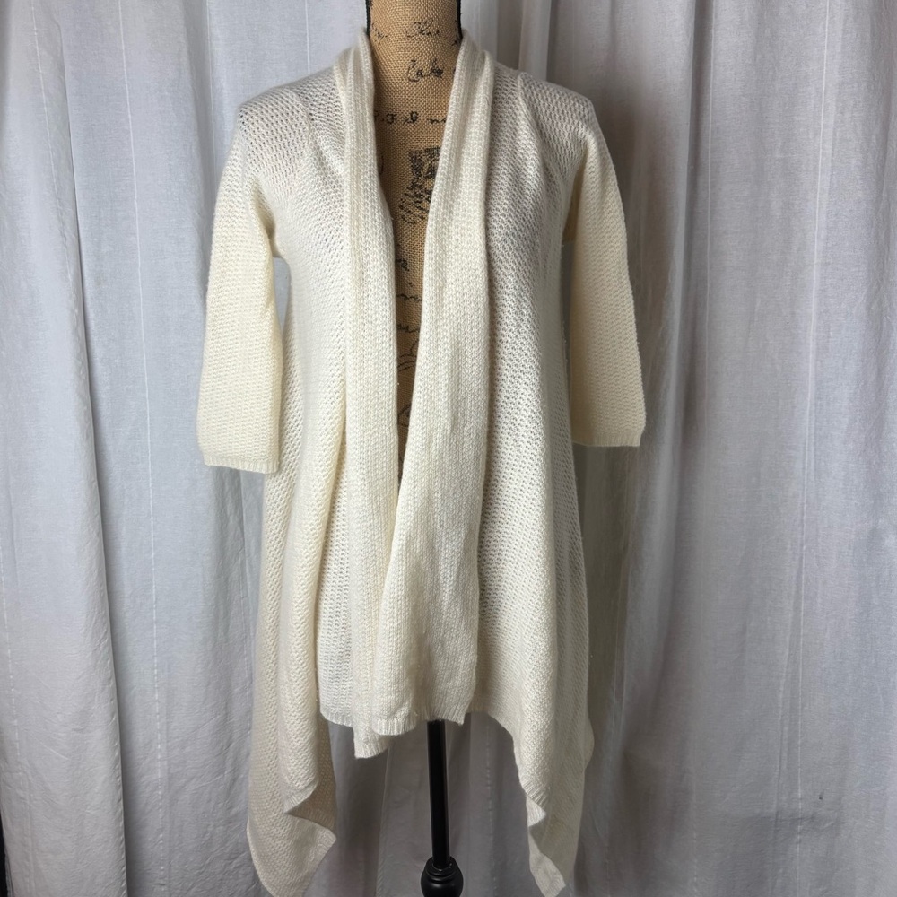 KINROSS Birch Cashmere Draped Front Cardigan Ivory Waterfall Sz 1 (XS) READ